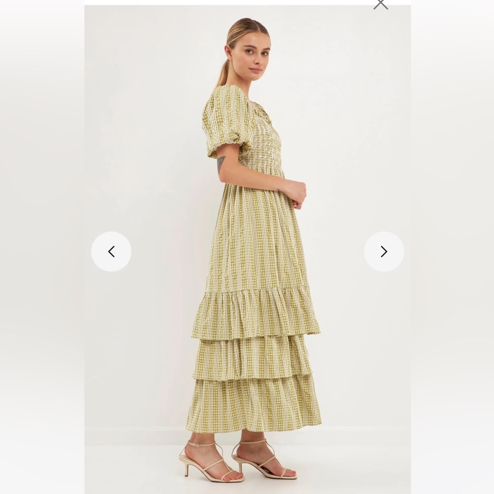 NWTs Gingham Striped Multi Tiered Maxi Dress